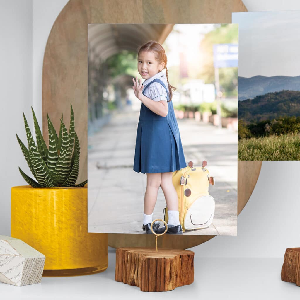 Capture and print a poignant portrait of your child leaving for their first day of school.