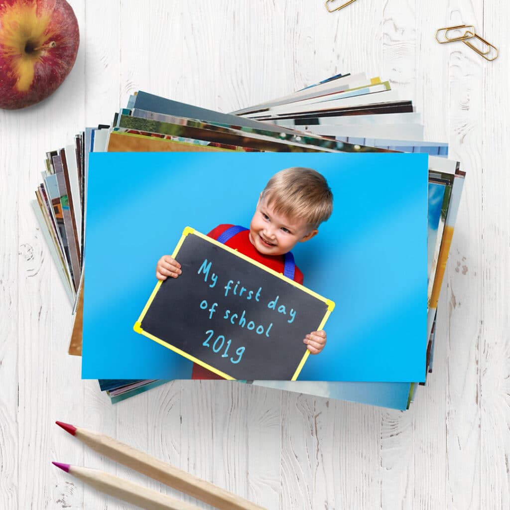 Print and share multiple copies of your child all ready for their first day back at school.