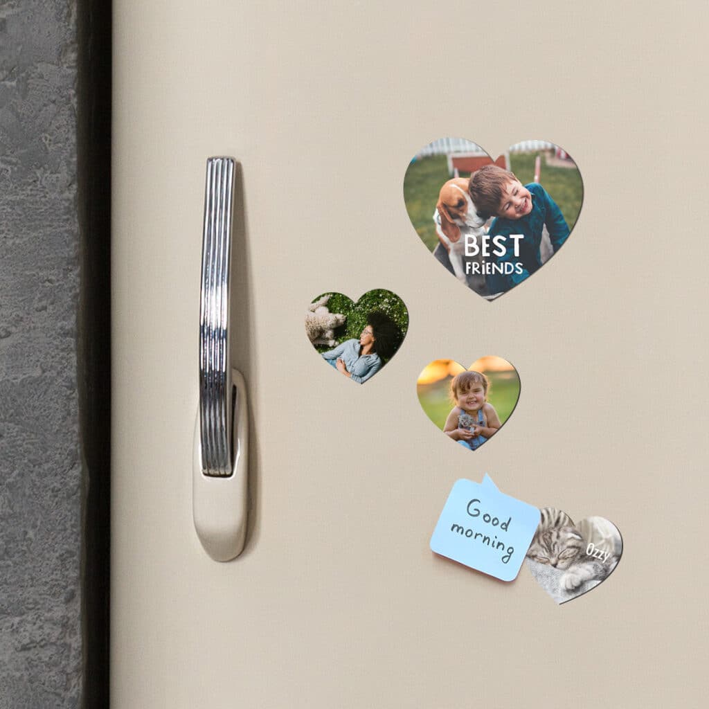 heart shaped magnets with prints of your best fur friends