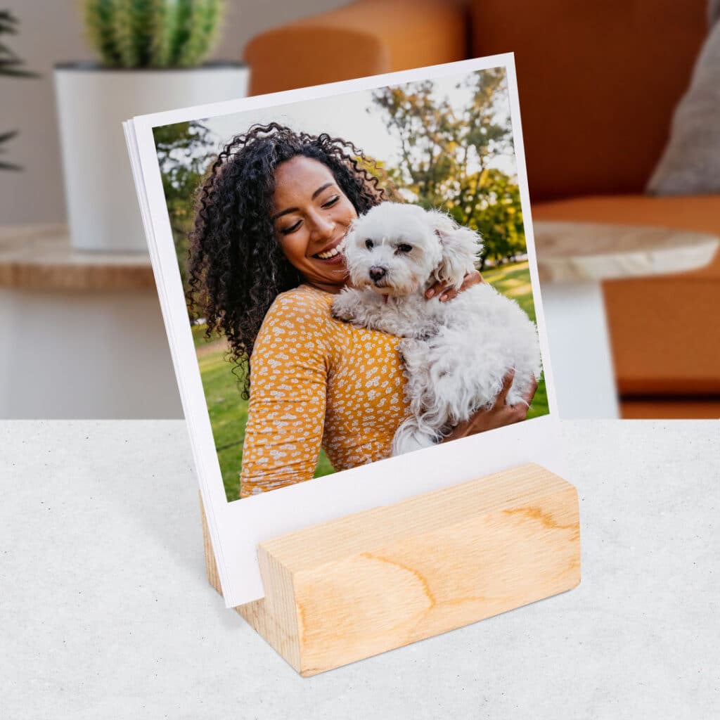 Woman and puppy print on Wood Block Photo Prints