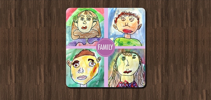 Coaster with illustration of a family