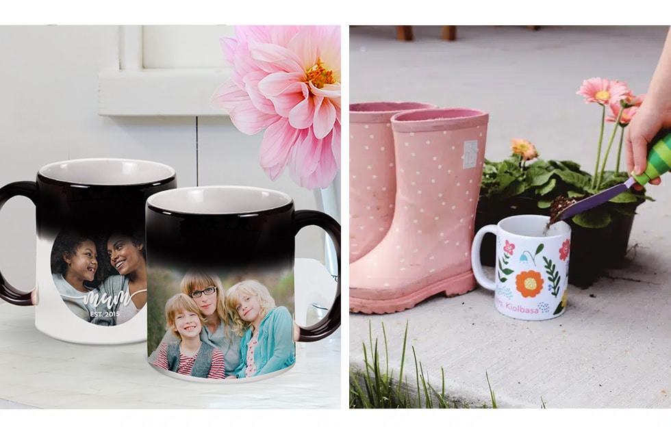 magic mug and a mug being used as a flower pot