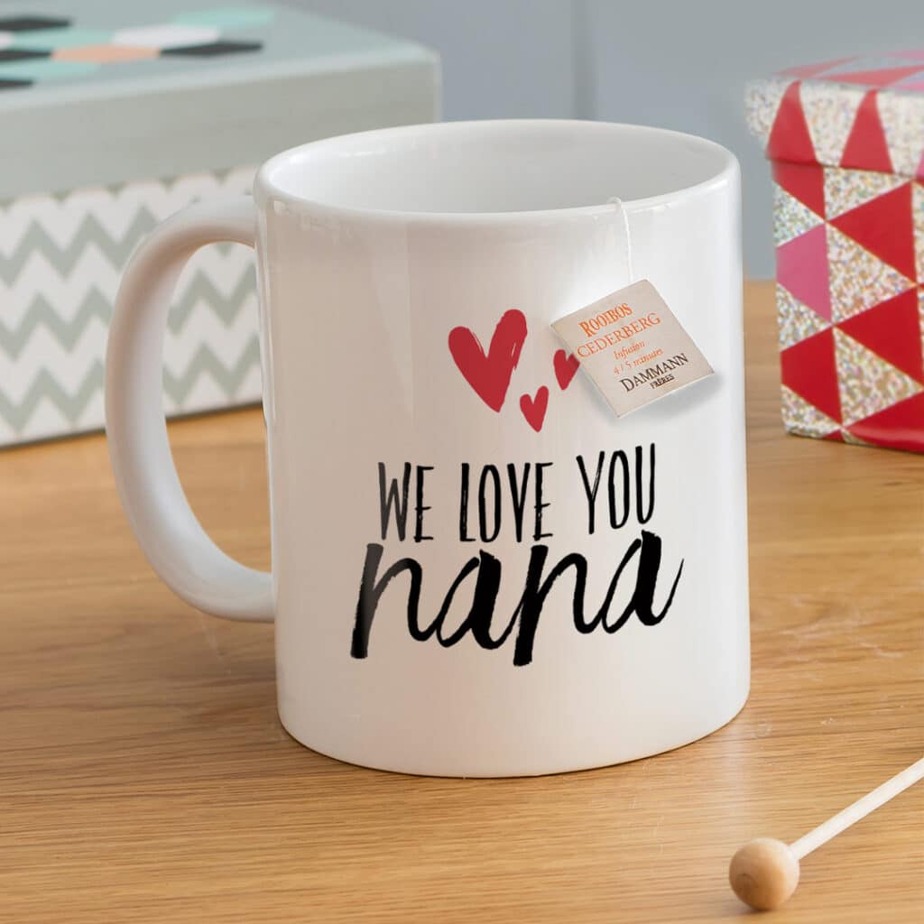 Coffee mug with we love you nana printed on