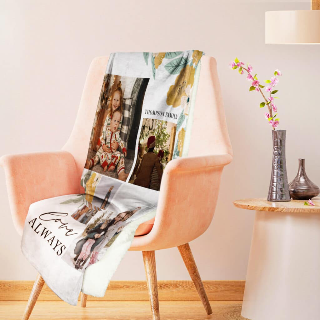 Personalised Blanket draped on a chair