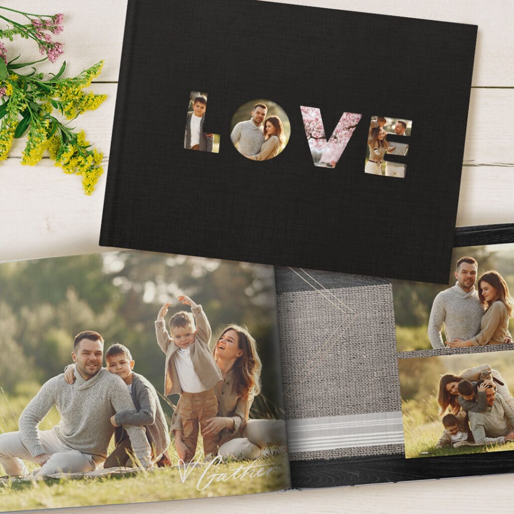 a Linen Photobook with the word LOVE 