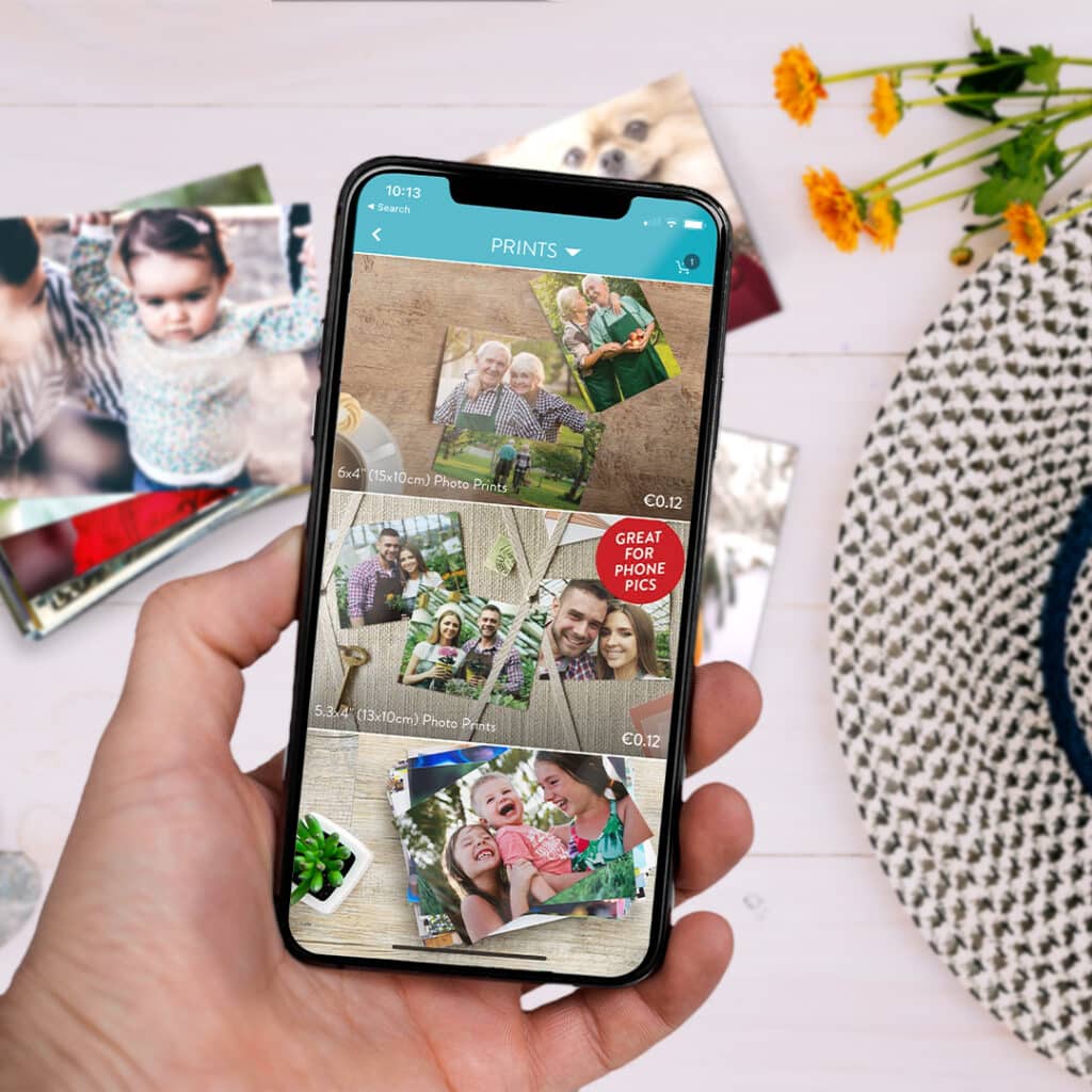 A mobile device showing the Snapfish Photo Prints app