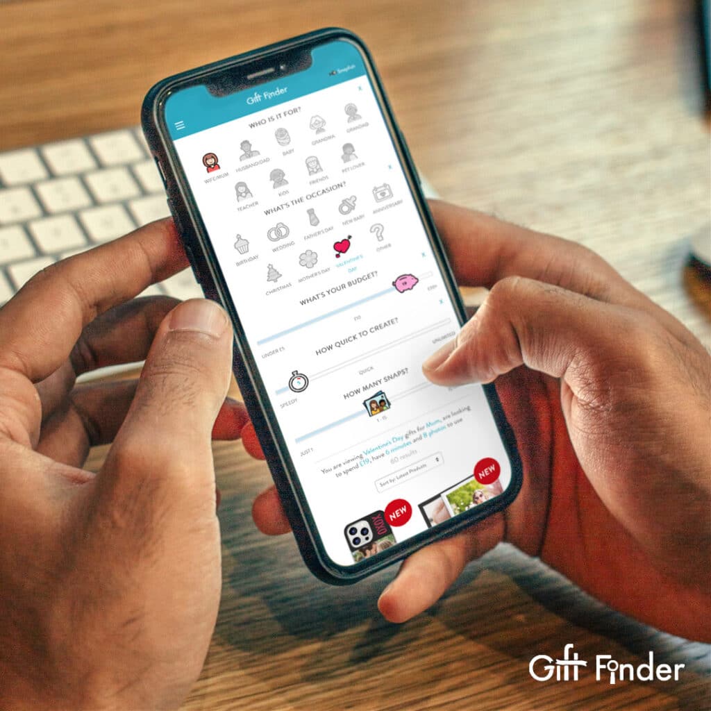 Giftfinder website displayed on a mobile device.